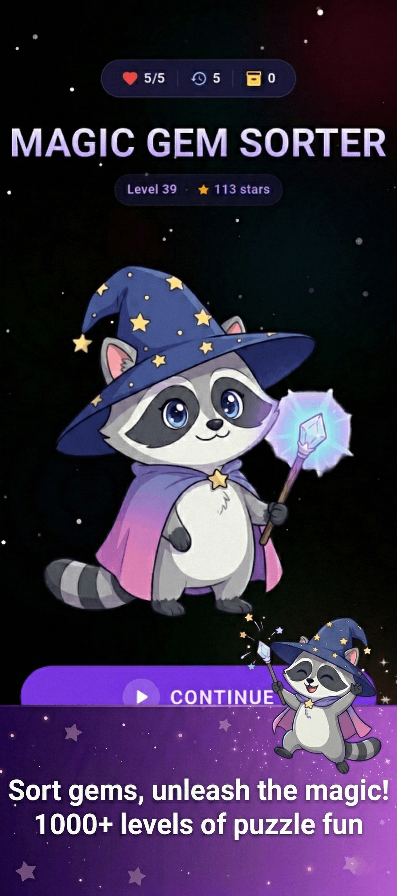 Home screen of Magic Gem Sorter