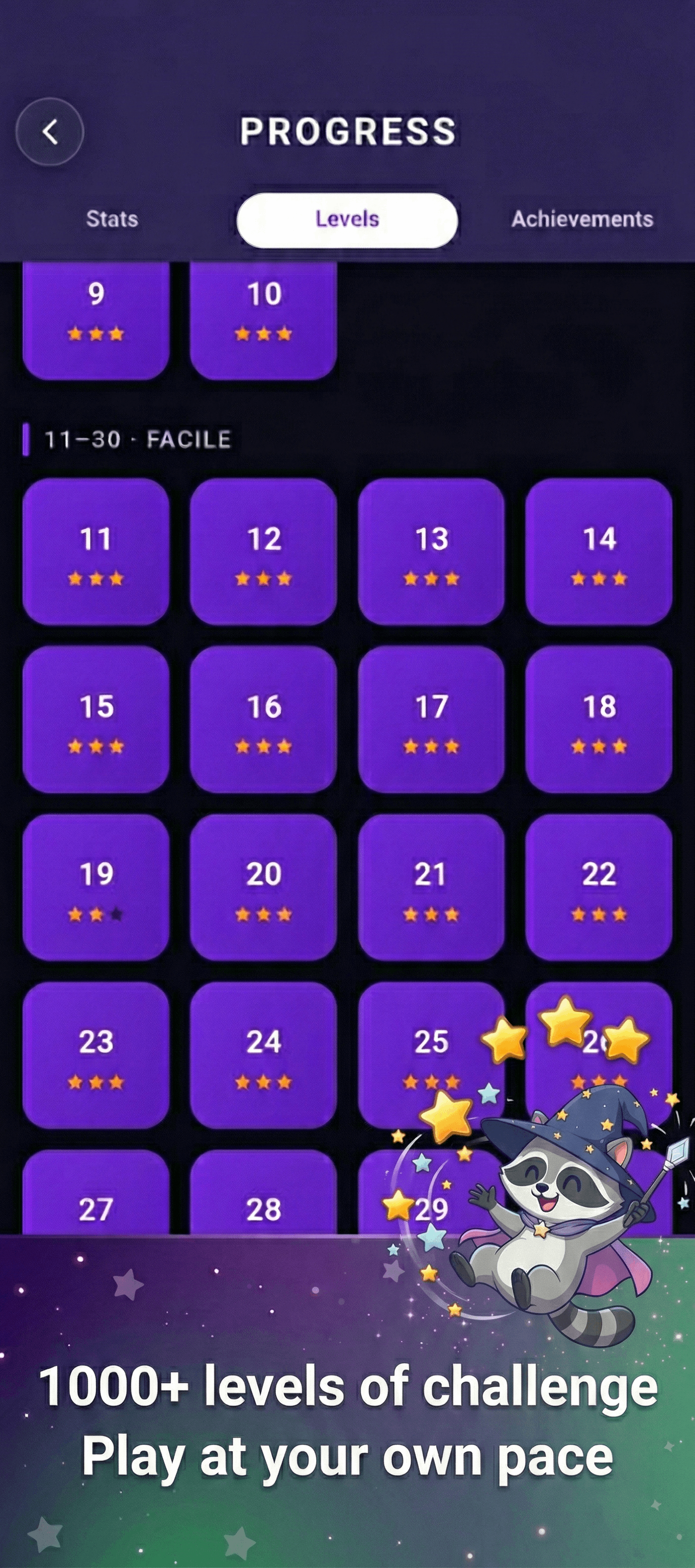 Levels selection screen of Magic Gem Sorter