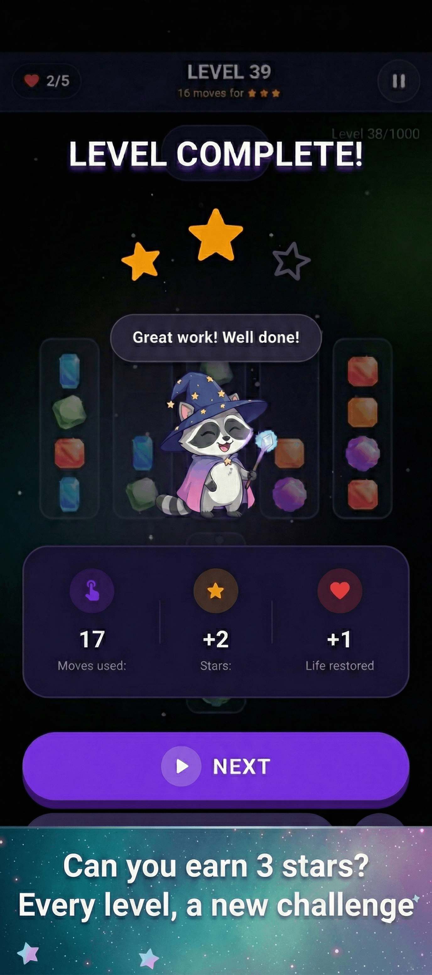 Level success screen of Magic Gem Sorter